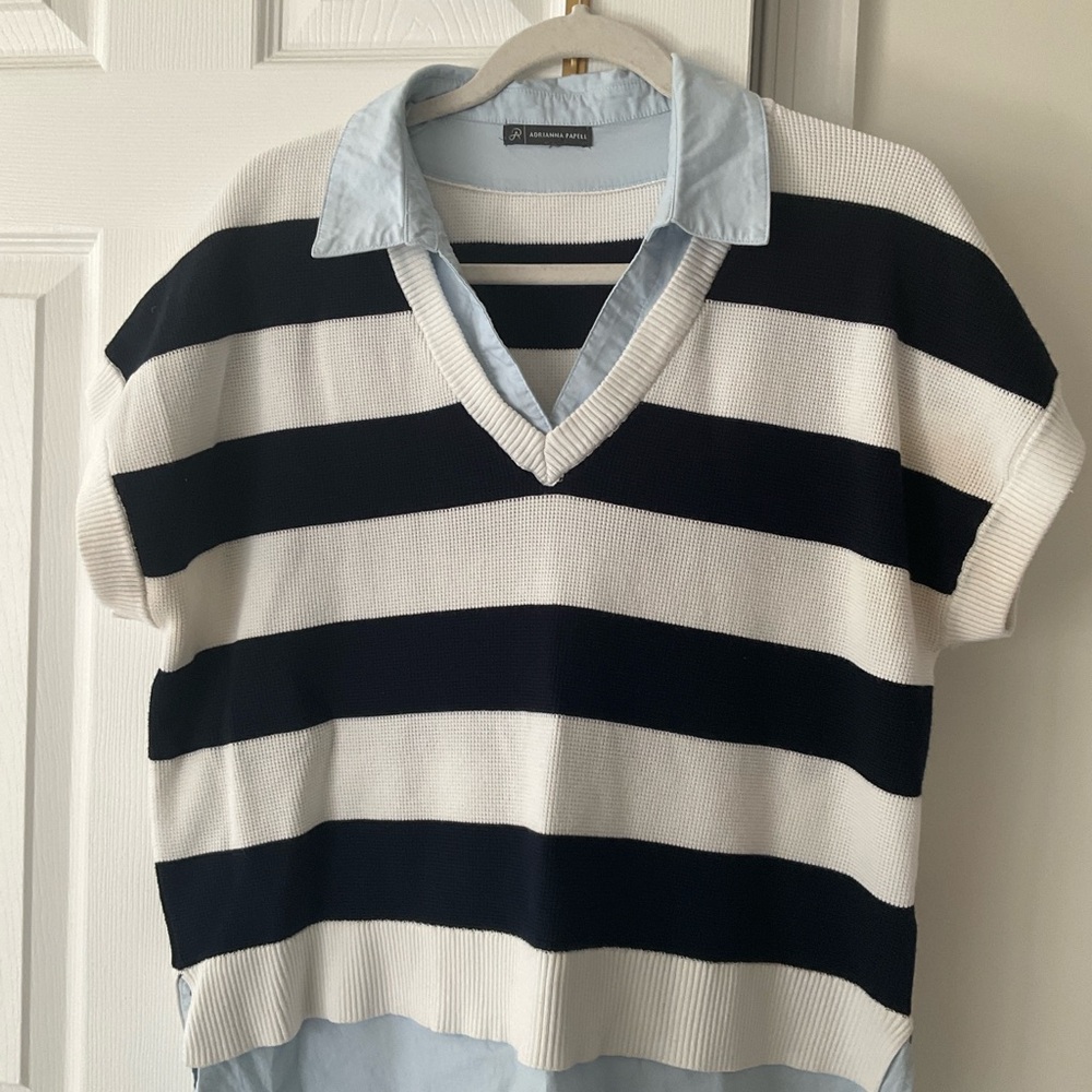 Adrianna Papell Light Blue Shirt-Collar Layered Sweater Vest